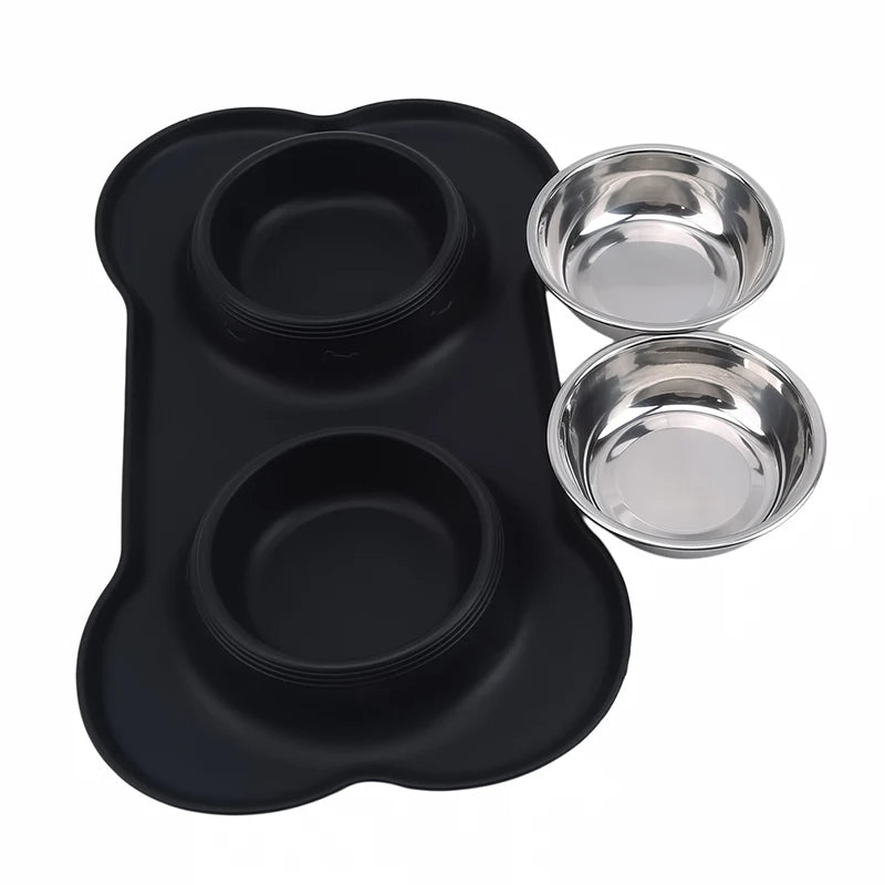 Stainless Steel Dog Bowl with No Spill Silicone Mat