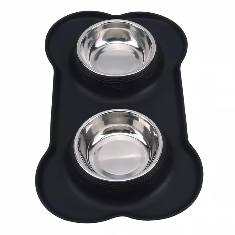 Stainless Steel Dog Bowl with No Spill Silicone Mat