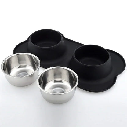 Stainless Steel Dog Bowl with No Spill Silicone Mat