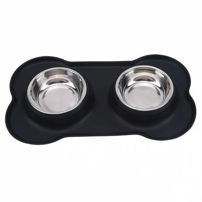 Stainless Steel Dog Bowl with No Spill Silicone Mat