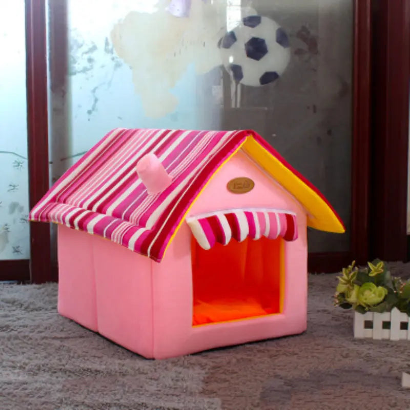 Niche pour chien en polaire corail