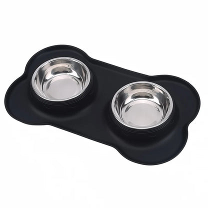 Stainless Steel Dog Bowl with No Spill Silicone Mat