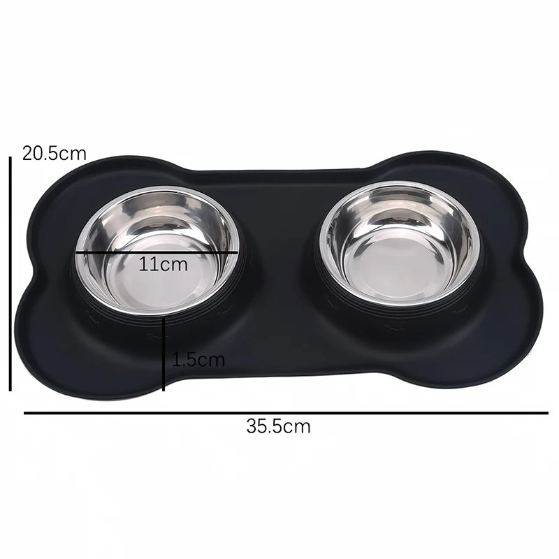 Stainless Steel Dog Bowl with No Spill Silicone Mat